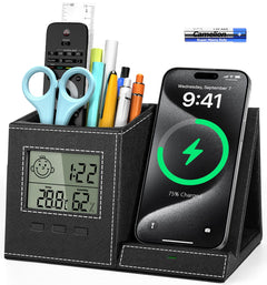 Wireless Desk Organizer with Charging Stand & Climate Monitor